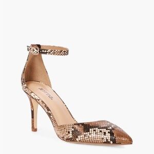 JUSTFAB Pointy Heel Faux Leather Snake Print Ankle Strap Stiletto Heel Women 7
